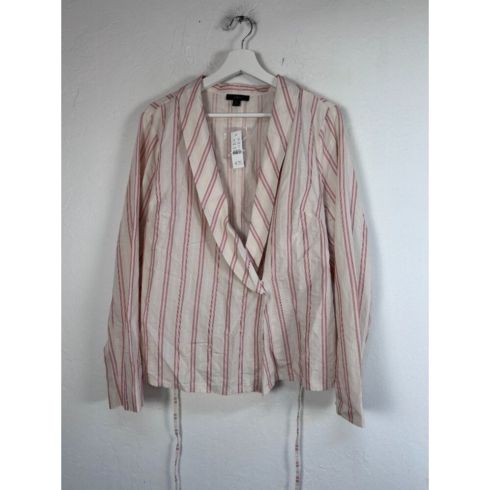 J.Crew Womens Striped Lightweight Wrap Blouse Top XL Beige Belted BG322 New